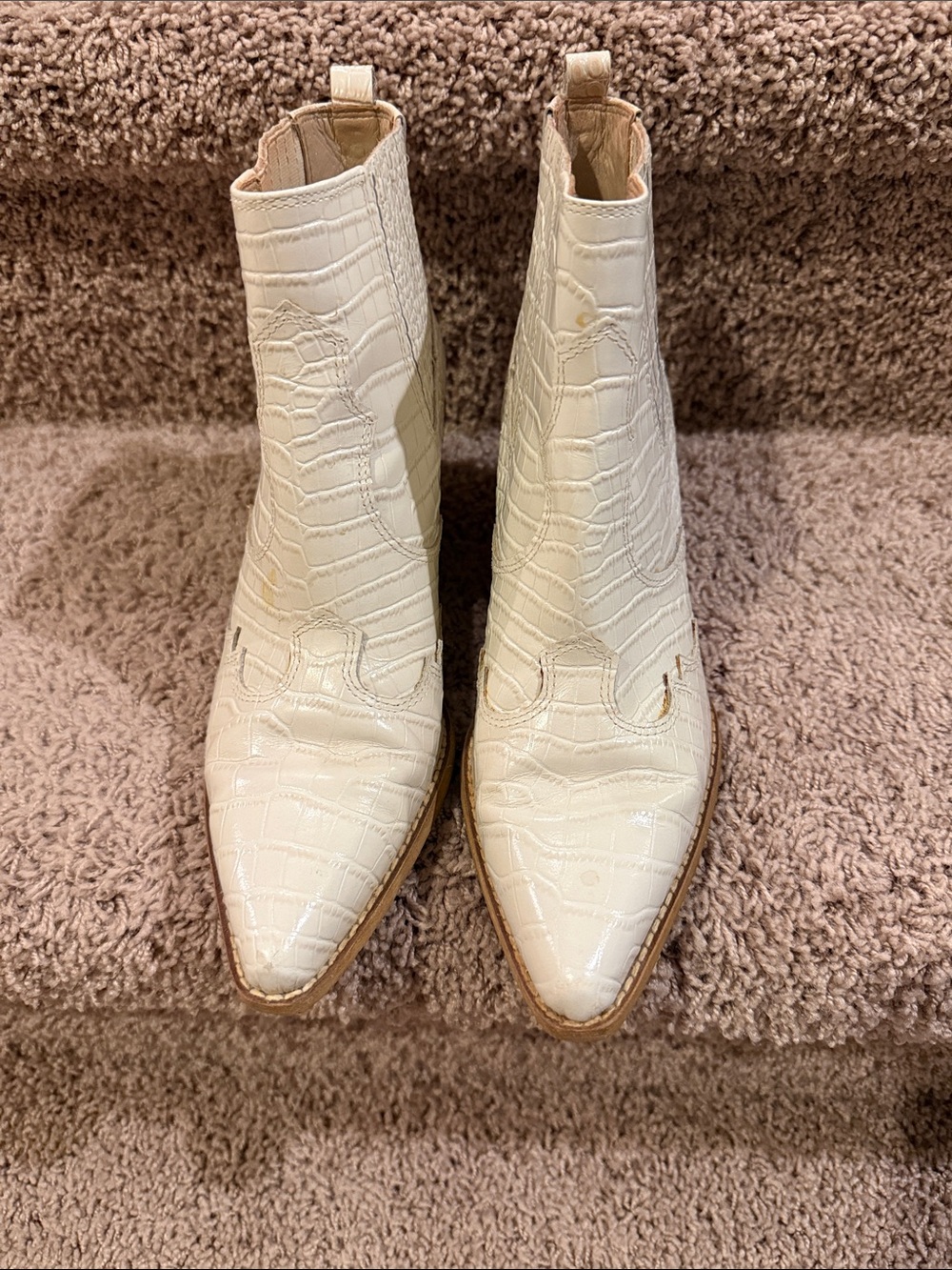 Sam Edelman Cream Croc-Embossed Pointed Chelsea Ankle Boots
